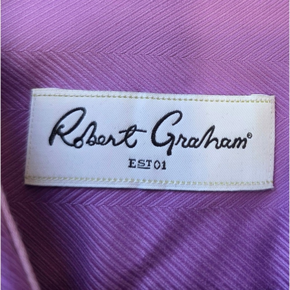 Robert Graham Vibrant Purple Herringbone Dress Shirt Cotton Button Down Luxury - Picture 5 of 7